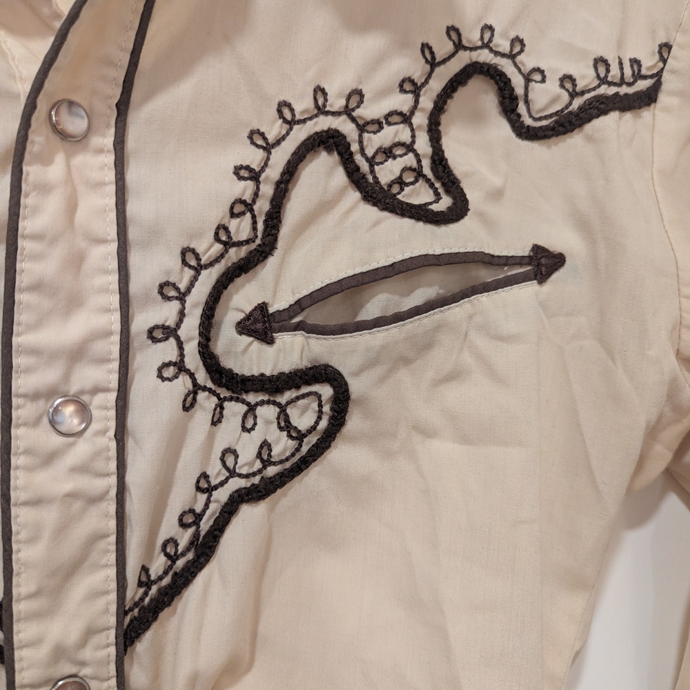 Men's Western Cream Shirt with Black Embroidery